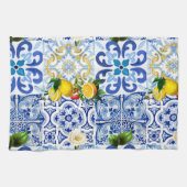 Mediterrane tegels, majolica, Siciliaanse stijl Theedoek (Horizontaal)