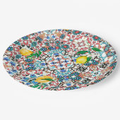 Mediterrane tegels, mozaïek, citroen, zomerkunst papieren bordje (Gekanteld)