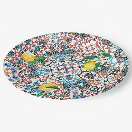 Mediterrane tegels, mozaïek, citroen, zomerkunst papieren bordje (Gekanteld)