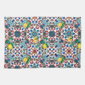 Mediterrane tegels, mozaïek, citroen, zomerkunst theedoek (Horizontaal)