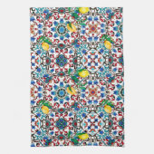 Mediterrane tegels, mozaïek, citroen, zomerkunst theedoek (Verticaal)