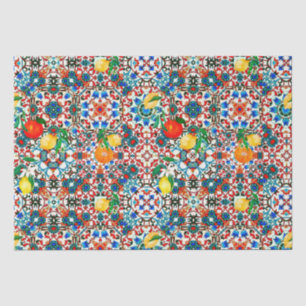 Mediterrane tegels, mozaïek, citroen, zomerkunst tissuepapier