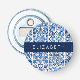 Mediterrane Tegels, Portugees, Azulejo, Jouw naam Button Flesopener