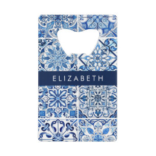 Mediterrane Tegels, Portugees, Azulejo, Jouw naam Creditkaart Flessenopener
