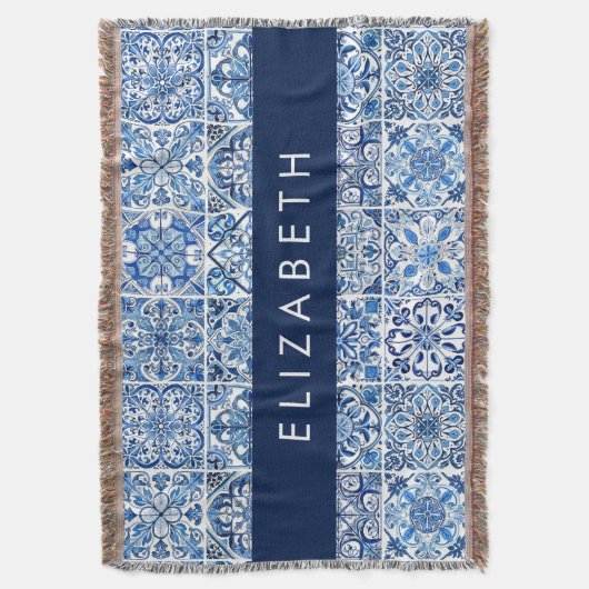 Mediterrane Tegels, Portugees, Azulejo, Jouw naam Deken (Voorkant Verticaal)