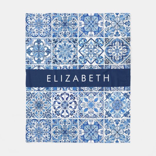 Mediterrane Tegels, Portugees, Azulejo, Jouw naam Fleece Deken (Voorkant)