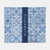 Mediterrane Tegels, Portugees, Azulejo, Jouw naam Fleece Deken (Voorkant (Horizontaal))