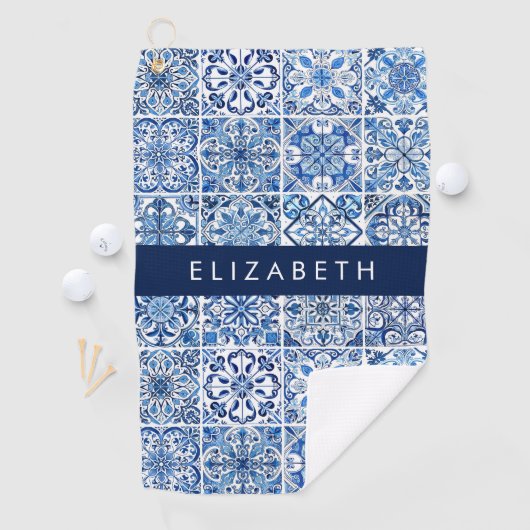 Mediterrane Tegels, Portugees, Azulejo, Jouw naam Golfhanddoek (Insitu)