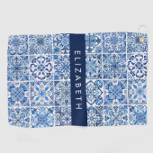 Mediterrane Tegels, Portugees, Azulejo, Jouw naam Golfhanddoek (Horizontaal)