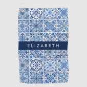 Mediterrane Tegels, Portugees, Azulejo, Jouw naam Golfhanddoek (Voorkant)