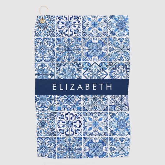 Mediterrane Tegels, Portugees, Azulejo, Jouw naam Golfhanddoek (Voorkant)