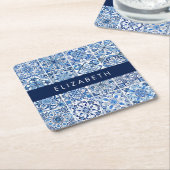 Mediterrane Tegels, Portugees, Azulejo, Jouw naam Kartonnen Onderzetters (Schuin)