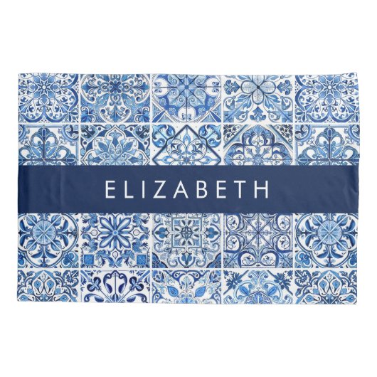 Mediterrane Tegels, Portugees, Azulejo, Jouw naam Kussensloop (Achterkant)