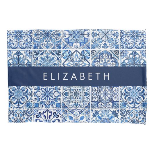 Mediterrane Tegels, Portugees, Azulejo, Jouw naam Kussensloop (Voorkant)