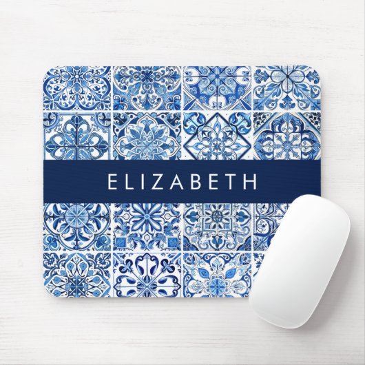 Mediterrane Tegels, Portugees, Azulejo, Jouw naam Muismat (Met muis)