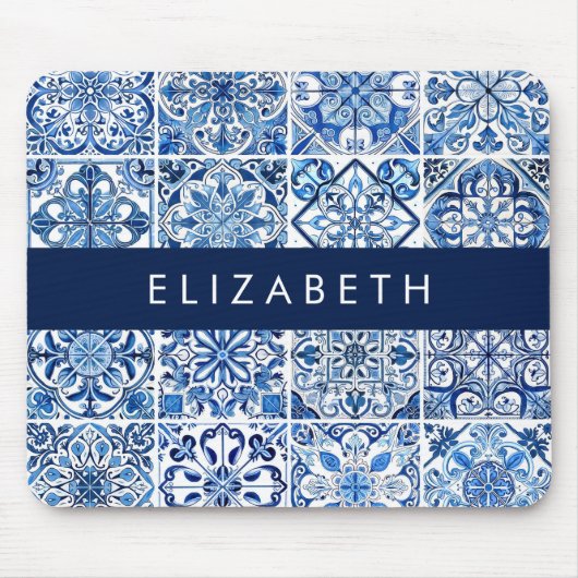Mediterrane Tegels, Portugees, Azulejo, Jouw naam Muismat (Voorkant)