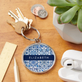 Mediterrane Tegels, Portugees, Azulejo, Jouw naam Sleutelhanger