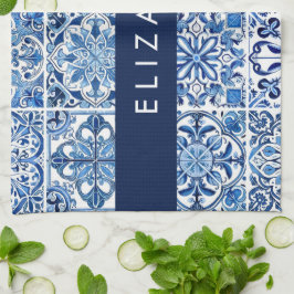 Mediterrane Tegels, Portugees, Azulejo, Jouw naam Theedoek