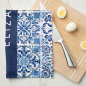 Mediterrane Tegels, Portugees, Azulejo, Jouw naam Theedoek (Quarter Fold)