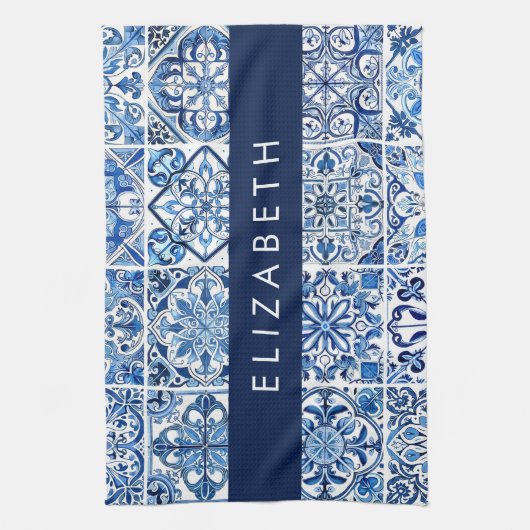 Mediterrane Tegels, Portugees, Azulejo, Jouw naam Theedoek (Verticaal)