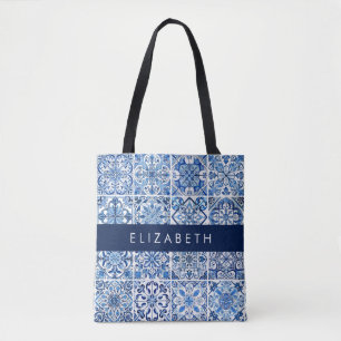 Mediterrane Tegels, Portugees, Azulejo, Jouw naam Tote Bag