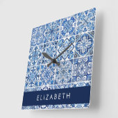 Mediterrane Tegels, Portugees, Azulejo, Jouw naam Vierkante Klok (Hoek)