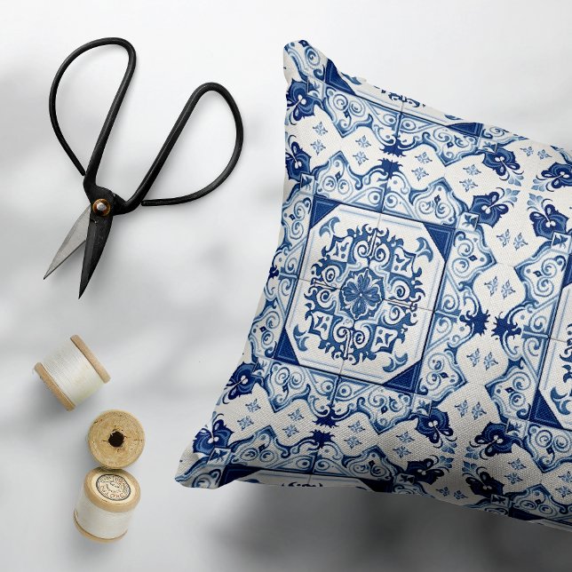 Mediterrane Tegels, Portugees, Azulejo, Majolica Accent Kussen (Creator heeft geüpload)