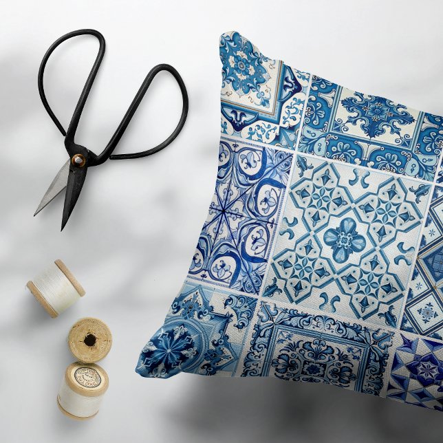 Mediterrane Tegels, Portugees, Azulejo, Majolica Accent Kussen (Creator heeft geüpload)