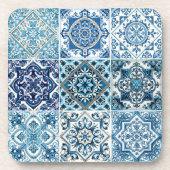 Mediterrane Tegels, Portugees, Azulejo, Majolica Bier Onderzetter (Voorkant)