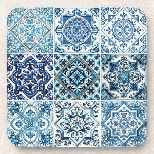 Mediterrane Tegels, Portugees, Azulejo, Majolica Bier Onderzetter (Voorkant)