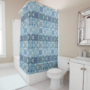 Mediterrane Tegels, Portugees, Azulejo, Majolica Douchegordijn