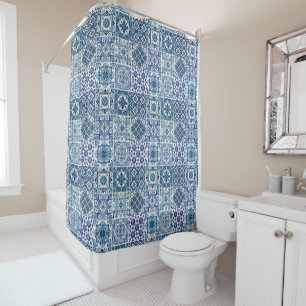 Mediterrane Tegels, Portugees, Azulejo, Majolica Douchegordijn