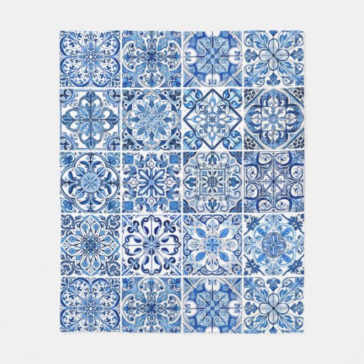 Mediterrane Tegels, Portugees, Azulejo, Majolica Fleece Deken (Voorkant)