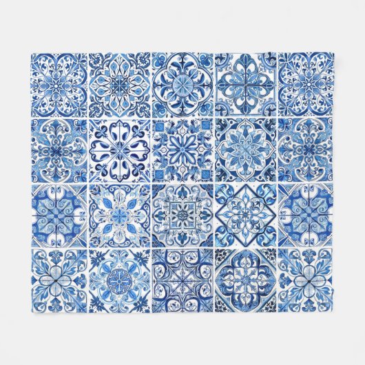 Mediterrane Tegels, Portugees, Azulejo, Majolica Fleece Deken (Voorkant (Horizontaal))