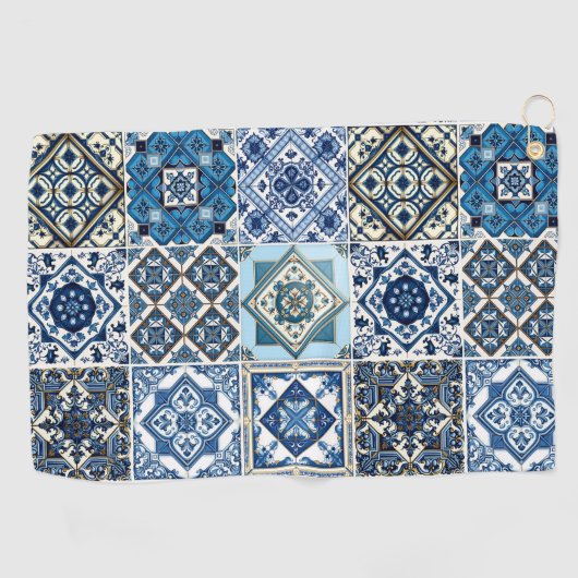 Mediterrane Tegels, Portugees, Azulejo, Majolica Golfhanddoek (Horizontaal)