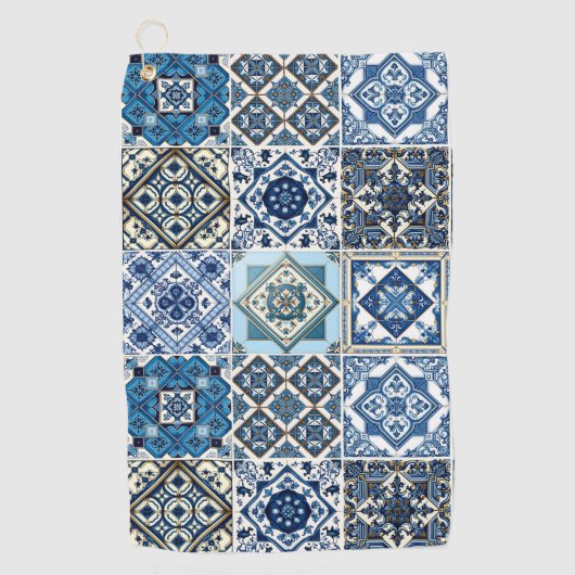 Mediterrane Tegels, Portugees, Azulejo, Majolica Golfhanddoek (Voorkant)