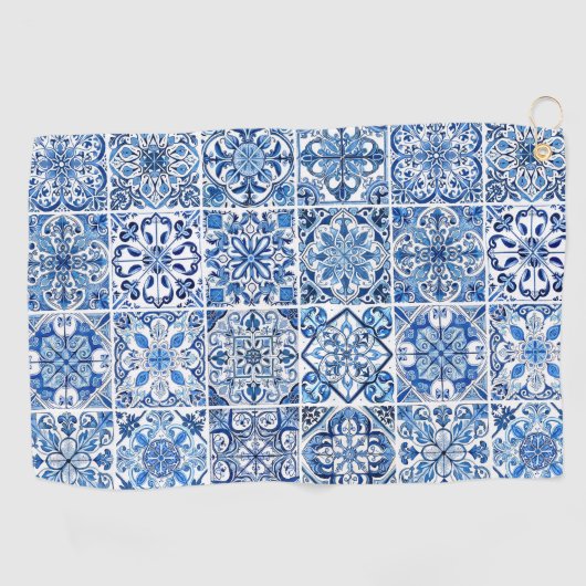Mediterrane Tegels, Portugees, Azulejo, Majolica Golfhanddoek (Horizontaal)