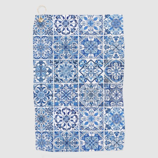 Mediterrane Tegels, Portugees, Azulejo, Majolica Golfhanddoek (Voorkant)