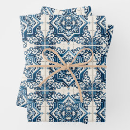 Mediterrane Tegels, Portugees, Azulejo, Majolica Inpakpapier Vel