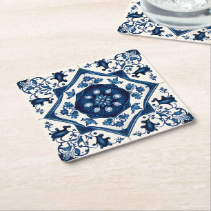 Mediterrane Tegels, Portugees, Azulejo, Majolica Kartonnen Onderzetters