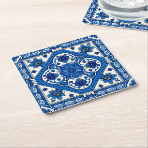 Mediterrane Tegels, Portugees, Azulejo, Majolica Kartonnen Onderzetters