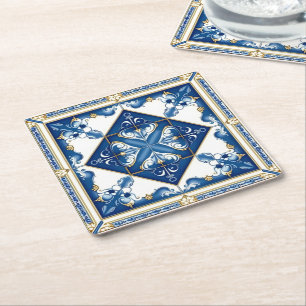 Mediterrane Tegels, Portugees, Azulejo, Majolica Kartonnen Onderzetters