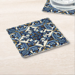 Mediterrane Tegels, Portugees, Azulejo, Majolica Kartonnen Onderzetters