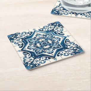 Mediterrane Tegels, Portugees, Azulejo, Majolica Kartonnen Onderzetters