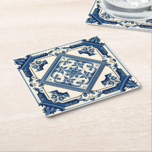 Mediterrane Tegels, Portugees, Azulejo, Majolica Kartonnen Onderzetters