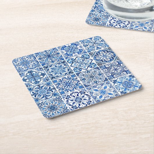 Mediterrane Tegels, Portugees, Azulejo, Majolica Kartonnen Onderzetters (Schuin)