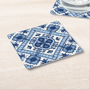 Mediterrane Tegels, Portugees, Azulejo, Majolica Kartonnen Onderzetters
