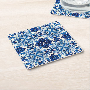 Mediterrane Tegels, Portugees, Azulejo, Majolica Kartonnen Onderzetters