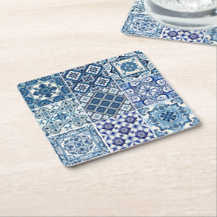 Mediterrane Tegels, Portugees, Azulejo, Majolica Kartonnen Onderzetters