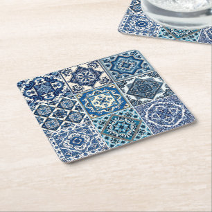 Mediterrane Tegels, Portugees, Azulejo, Majolica Kartonnen Onderzetters